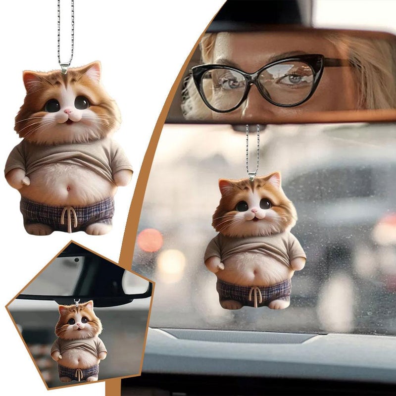 Chubby Dog Cat Mascot Keychain, 2D Flat Acrylic Pendant Cat Hanging Ornament for Car, Car Rearview Mirror Interior Accessories Decor Present for Window - Image 2
